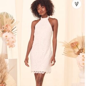 Lulu's Bring the Sparkle White Sequin Halter Bodycon Dress